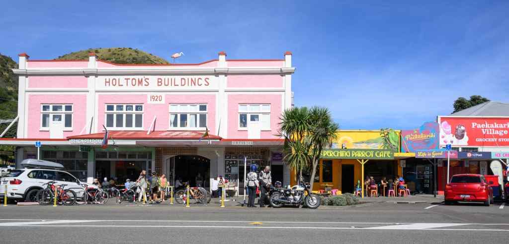 Holtoms building and main Beach Road shops in Paekakariki village